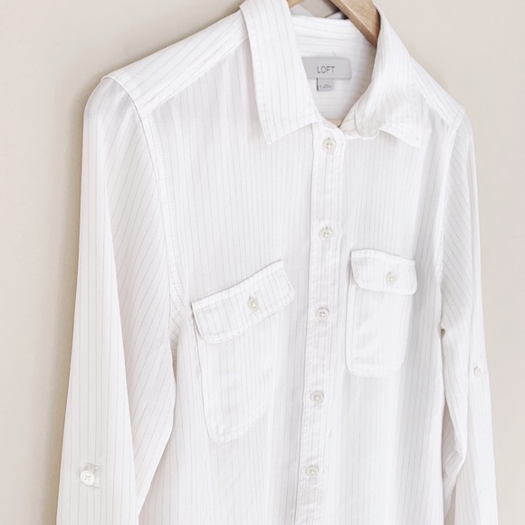 LOFT Button Down with silver shimmer stripes - Picture 1 of 6